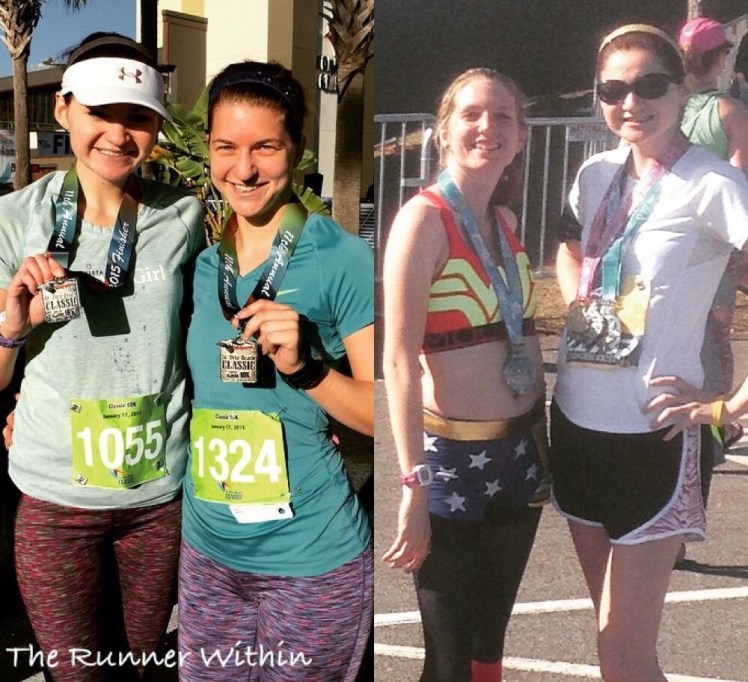 Montana and I (left) after the St. Pete Beach Classic 10K and then Sam and I (right) after the Disney Princess Half.